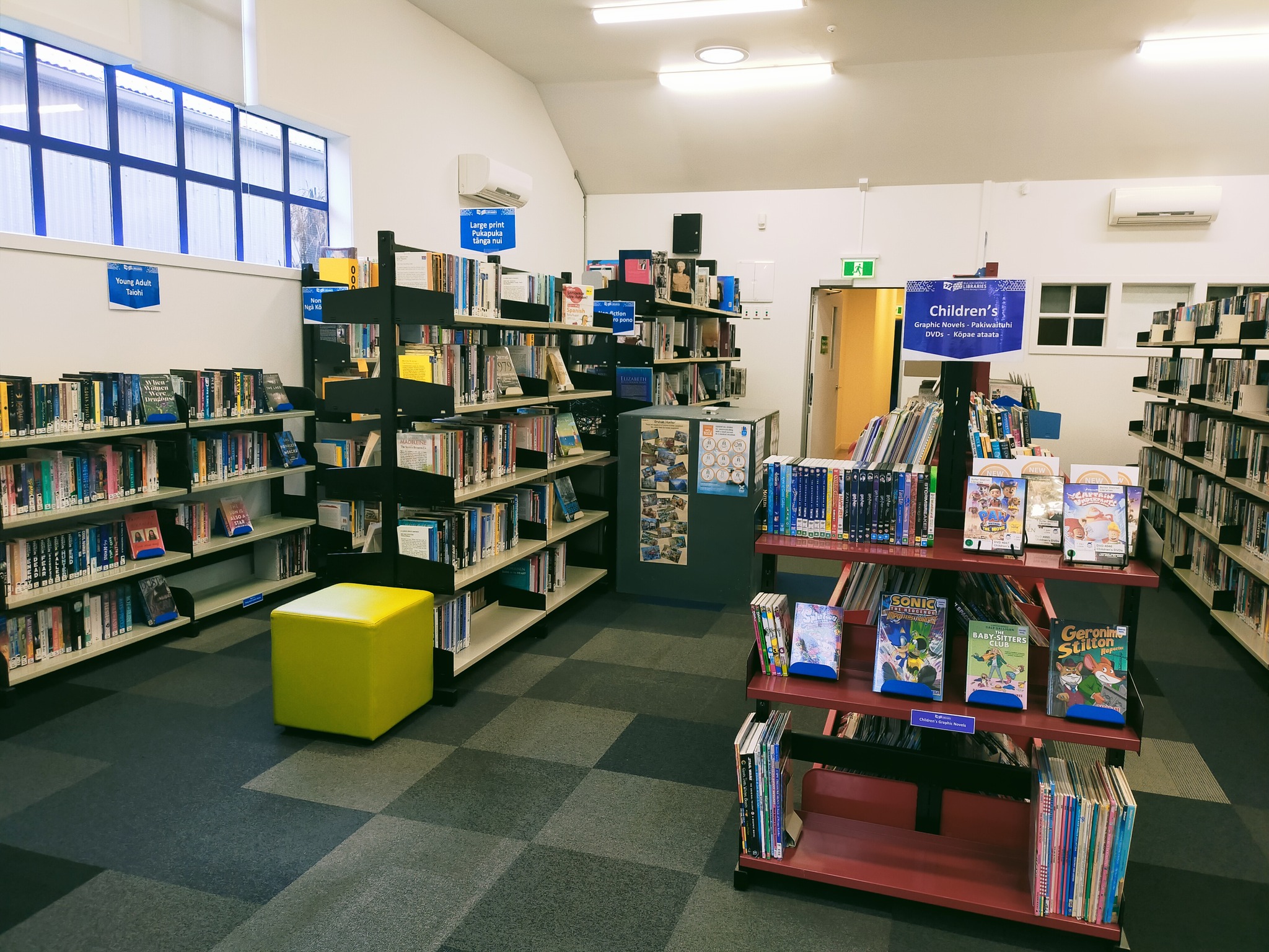Book shelves at the Reefton Library